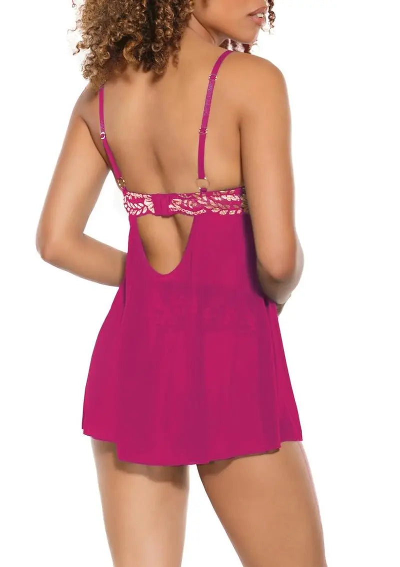 Pink Pussycat Babydoll And Thong Set With Gold Lingerie Shop Erotic
